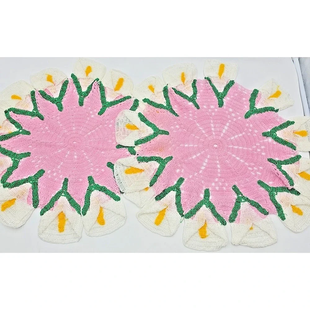 2 Handmade Crochet Flower Cottagecore Starburst Vintage 1950s Doilies